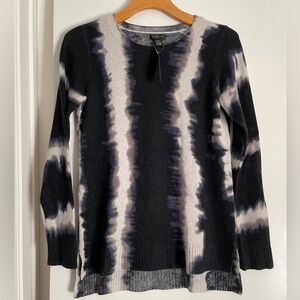 S Cashmere Only Mine Long Sleeve Crew Neck Sweater Black/Grey/Blue Tie Dye NWT